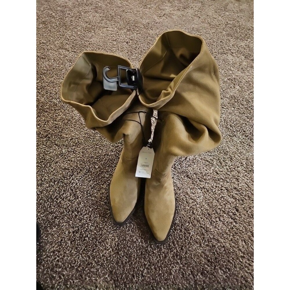 Time & Tru Faux Suede Western Over The Knee Boot Memory Foam Taupe Size 9 - Picture 1 of 8